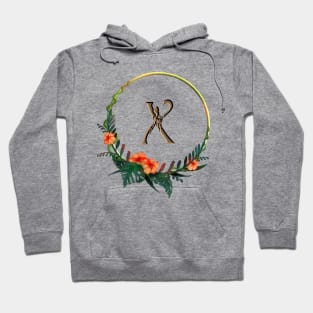 Letter X with circle frame, girl figure and tropical flowers Hoodie